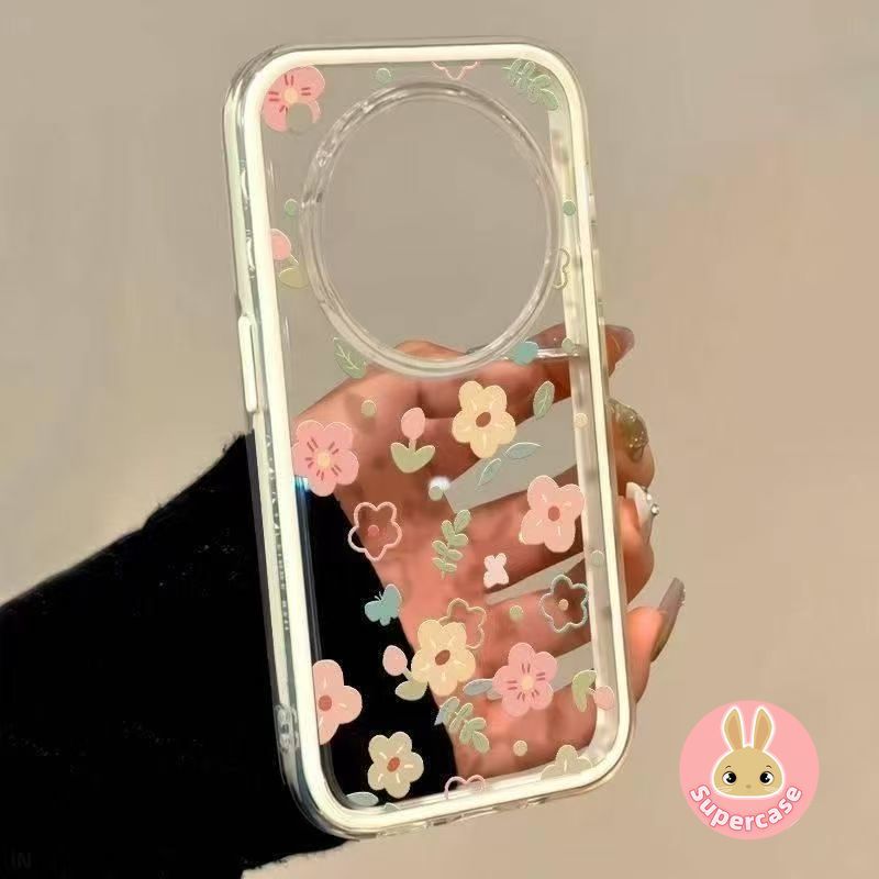 Ốp Điện Thoại Lá Hoa Dễ Thương Cho Samsung Galaxy S26 S25 Edge S24 FE S23 Plus S22 Ultra + 5G 4G Cover 2in1 Phim Hoạt Hình Màu Kẹo Trong Suốt Vỏ Mềm
