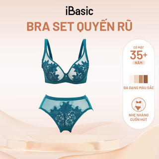 Bộ đồ lót nữ iBasic áo ngực có gọng không mút ren lưới thêu hoa cup 3/4 T-shirt BRAW166 và PANW166