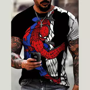 Áo thun nam in hình 3D Spider-Man, thời trang mùa hè tay ngắn