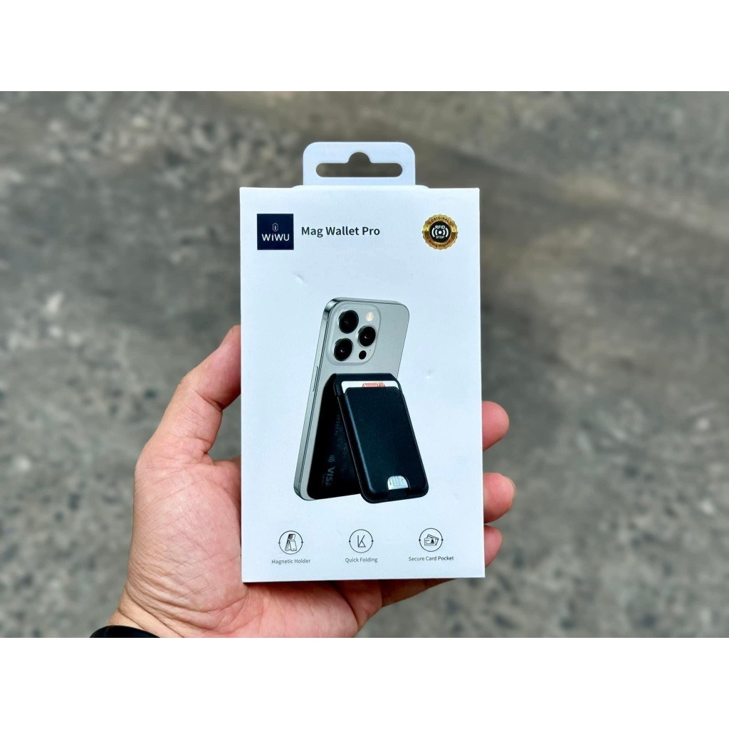 [Chính Hãng] Ví Da Đựng Thẻ Từ Tính WIWU Mag Wallet Pro MW-003 Kèm Giá Đỡ Điện Thoại Gập Gọn Cho iPhone Samsung
