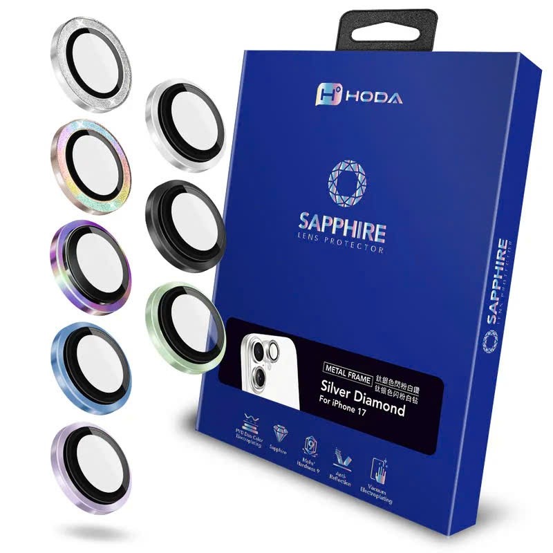 [Chính Hãng] Cường Lực 2 Mắt Camera Hoda Sapphire iPhone 17/16/15 Plus - Kính Mohs 9 Chống Xước, Viền Titanium