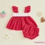 Trang phục mùa hè cho bé gái Áo bình sữa thêu dâu tây + Bộ quần short xù co giãn