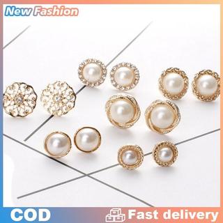 6 cặp thanh lịch pha lê Rhinestone kim Cương Ngọc Trai dấu hiệu tai nhỏ đinh tán bông tai