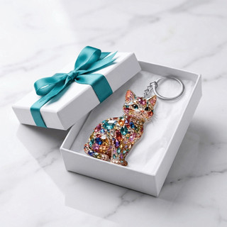 SENRTY 2 Móc Khóa Mèo Kim Cương Giả, Mặt Dây Chuyền Mèo Phẳng 2D Dễ Thương, Acrylic Mini Mèo Con Treo Trang Trí May Mắn