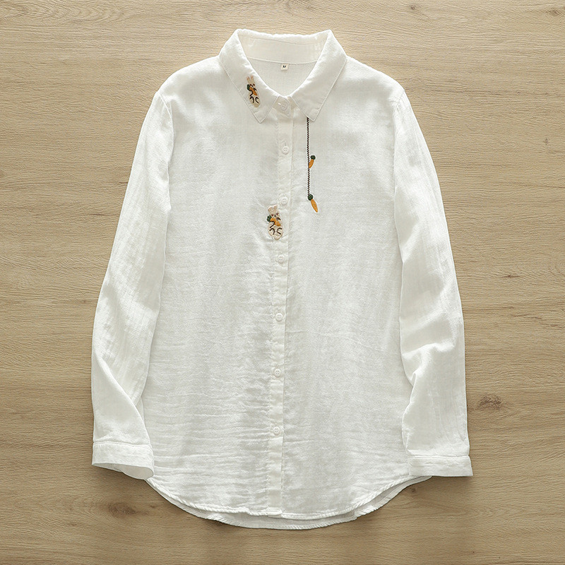Sợi cotton áo sơ mi nữ cao cấp năm 2026, thiết kế hình trái tim thêu tay dài, phù hợp mọi kích thước