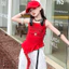 Girls Sling Top Mùa Hè 2026 Phong Cách Mới Trẻ Em Ren In Chữ Top