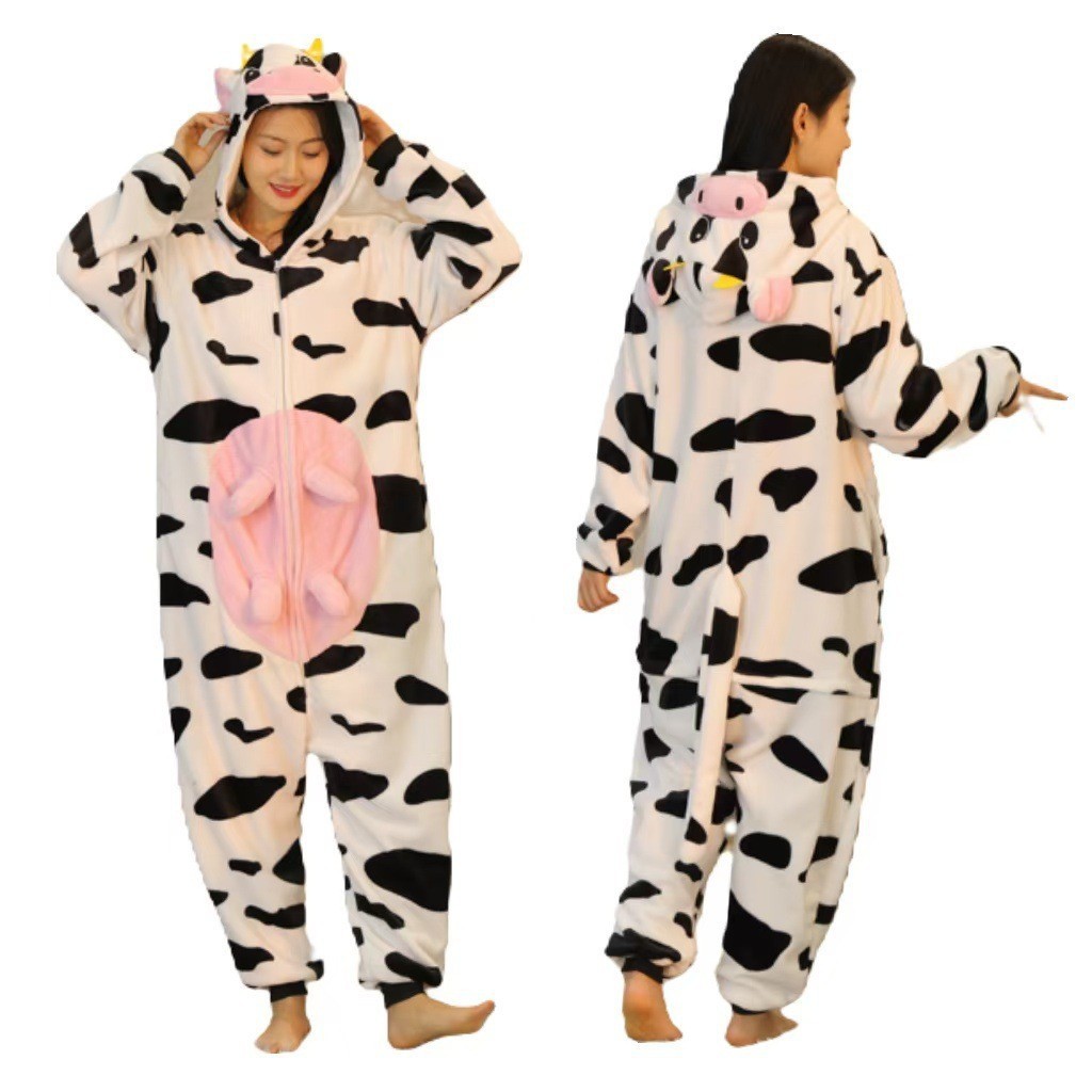 🔥 người lớn​ 🔥 Bộ đồ onesies mặc nhà ấm áp có hàng sẵn Đồ ngủ động vật dài tay Bộ Đồ Ngủ Bò Dễ Thương Trừu Tượng Flannel Váy Ngủ Ngộ nghĩnh Toàn Bộ Động Vật Áo liền quần Cha Mẹ-Con Homewear Phù Hợp Với