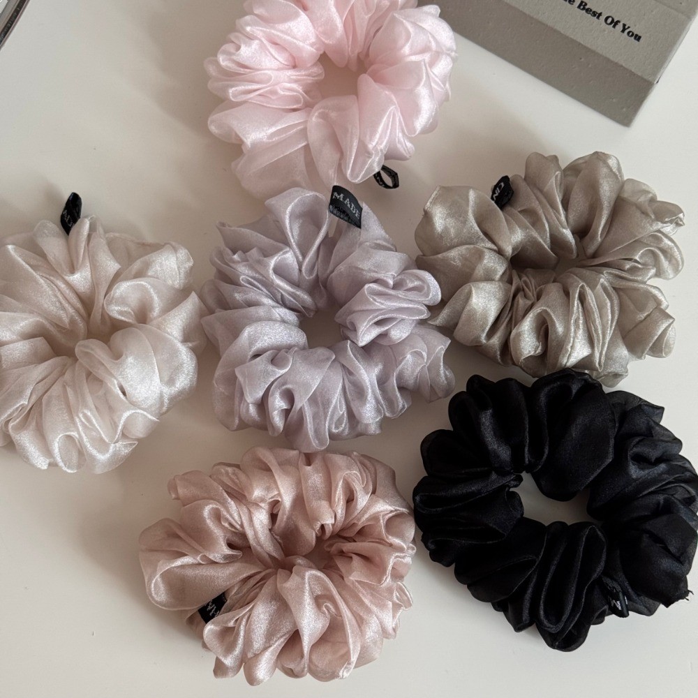 Hululu - Lưới Đơn Giản Xếp Ly Scrunchy, Dây Buộc Tóc Kích Cỡ Lớn, Phong Cách Sang Trọng