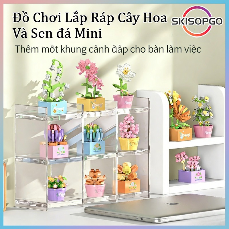 【SKISOPGO】Đồ Chơi Lắp Ráp Cây Hoa Và Sen đá Mini,Full Set Hoa 12 Bông,Ghép Mô Hình Chậu Cây,Quà Tặng Sinh Nhật