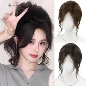 DELMER Nữ Topper Bang, Kẹp Tóc Tổng Hợp Vô Hình Nổ, Phần Mở Rộng Tóc Xoăn Tự Nhiên Pháp Giả Nổ