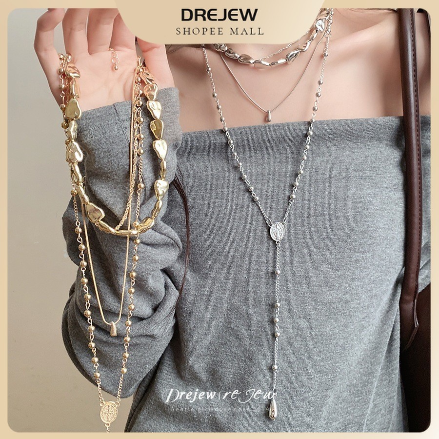 DREJEW Vòng cổ nhiều lớp kiểu lariat kim loại Phong cách tối giản phù hợp mặc hàng ngày đi làm