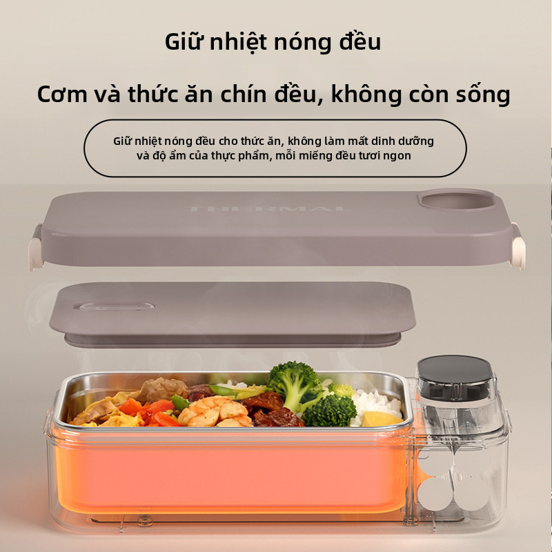 Hộp Cơm Cắm Điện Văn Phòng Inox 304, không cần thêm nước, cấp nguồn/sạc qua USB, có thể điều chỉnh nhiều mức độ.