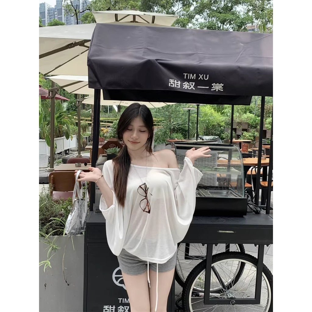 SUXI Mùa hè áo ren dài tay màu trơn nhẹ nhàng 260413