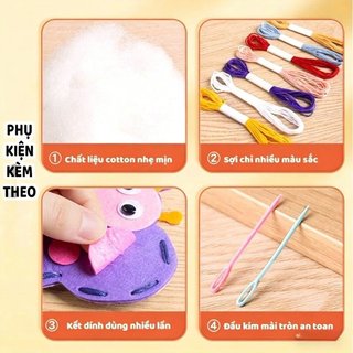 Bộ may vá DIY thú bông cho bé – An toàn – Tự tay làm móc khóa xinh – Phụ kiện: kim, chỉ, bông, mắt thú, hộp đựng