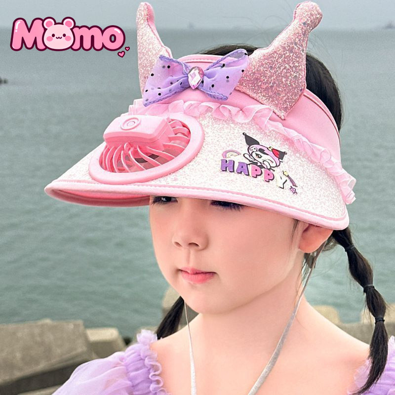 2026 Mới Kuromi Hoạt Hình Chống Nắng Mũ Quạt Dễ Thương Đầu Trẻ Em Mũ Quạt