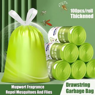 Cuộn 100 Túi Rác Ngải Cứu Khử Mùi Chống Côn Trùng Chịu Lực Tốt Tự Phân Huỷ Thân Thiện Môi Trường 45x40cm
