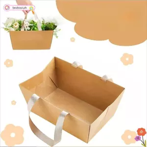 BEABOUT 4 / 8 / 12 / 16 Giỏ Giấy Kraft, Giấy Kraft Chống Thấm Nước Kraft Tông DIY Giỏ, Giỏ Trống DIY Có Tay Cầm Hộp Hoa Giấy Sinh Nhật