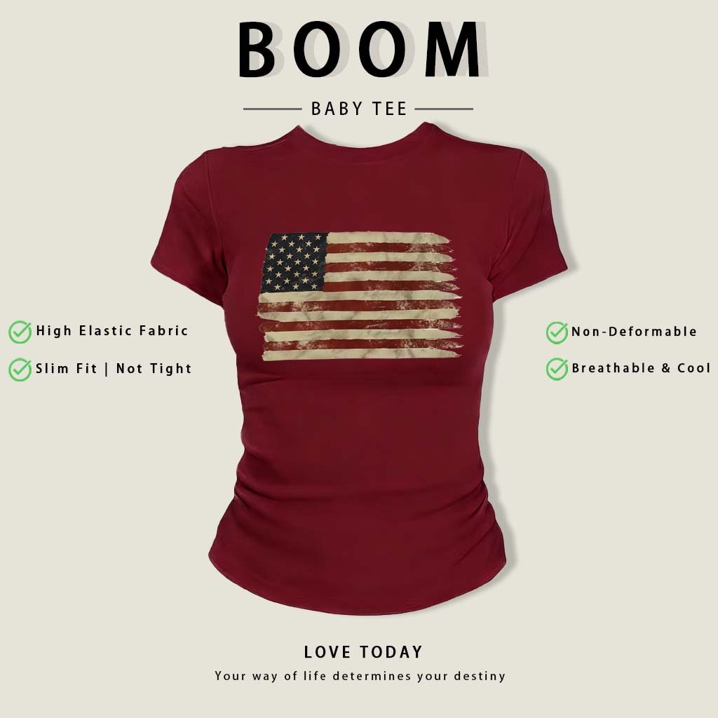 BOOM Áo Baby Tee Nữ Cotton Ôm Body-Áo Thun Ngắn Tay Y2K In Hình PhongCách Mùa Hè, Cổ Tròn Hàng Đầucách hàn quốc phongW54