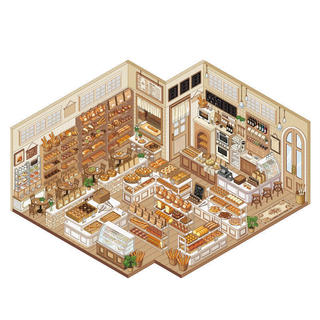 ENWEI 4 Cái [Dòng Quản Lý Cửa Hàng] Nhãn Dán Phong Cảnh Chống Thấm Nước Quá Khổ 3D Cho Thêu Sò Nhật Ký Người Lập Kế Hoạch Cửa Hàng Bánh Mì Câu Chuyện Bánh Phong Cách Hoạt Hình