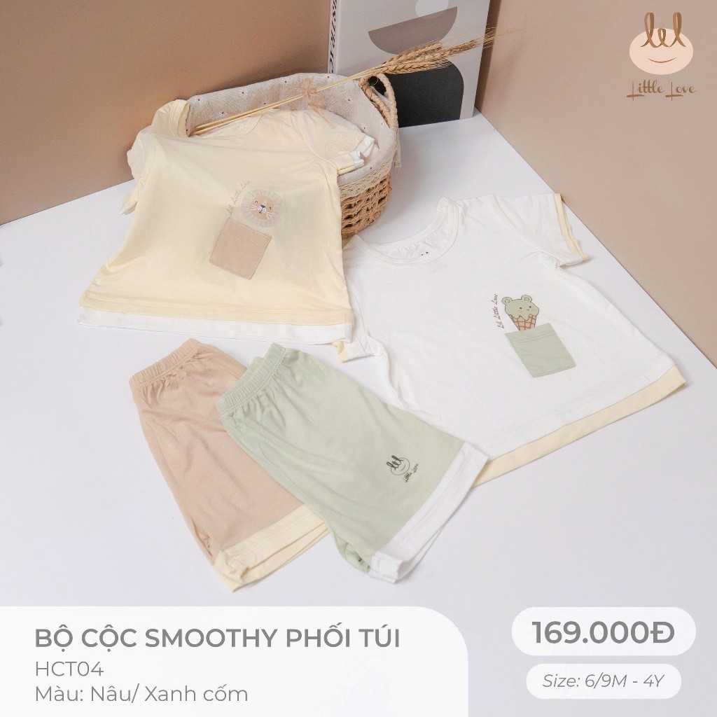 Bộ cộc tay chất liệu smoothy mềm mỏng mát phối túi dành cho bé Lil Little Love (HCT04)