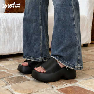 XIXITIAO Dép lê nữ mùa hè đi ngoài trời, tăng chiều cao 8cm, gót cao, đế dày, màu trơn EVA