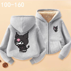 Áo Hoodie có dây buộc lông cừu Kuromi có mũ trùm đầu hoạt hình dễ thương Áo khoác thông thường ấm áp