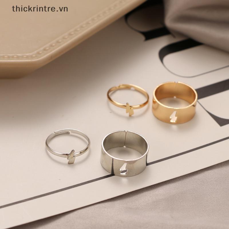 THI 2 Chiếc Vintage Đơn Giản Động Vật Ngôi Sao Mặt Trăng Trái Tim Ngọn Lửa Mở Nhẫn Dành Cho Nữ Cô Gái Gothic Trang Sức Punk Đen Cặp Đôi Nhẫn Bộ VN