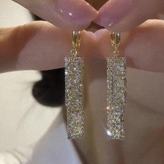 Bông tai hình chữ nhật zircon phong cách mới từ châu Âu và Mỹ
