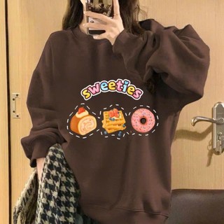 Áo nỉ 2 da form rộng, cổ tròn dành cho nam, nữ in hình bánh ngọt Sweeties oversize