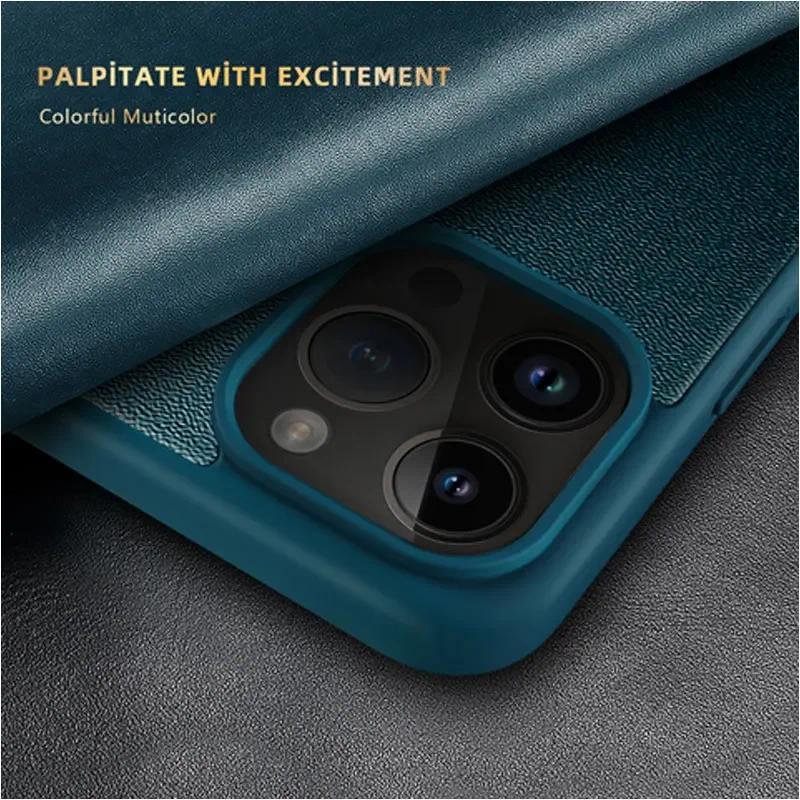 View Window Plain Flip Leather Phone Case cho Iphone 17 16 Pro Max 14 15 16 Plus 13 12 11 Pro Vỏ bảo vệ toàn diện KickStand Cover