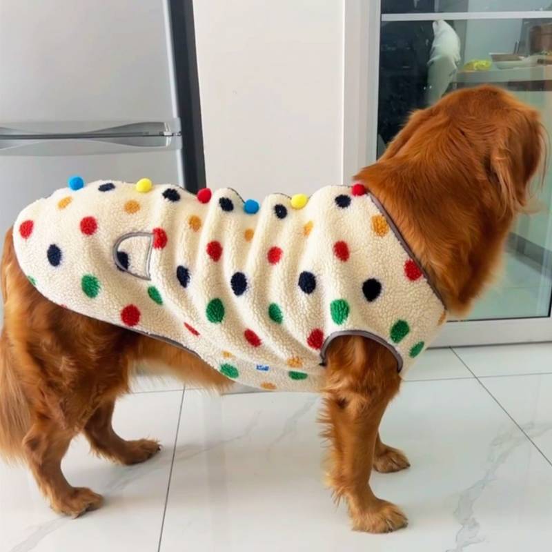 【Ready Stock】 Dog Clothes Winter Thickening Fleece-Lined Warm New Polka Dot Vest Cute Medium Large Dog Shiba Inu Pet Clothing wtII