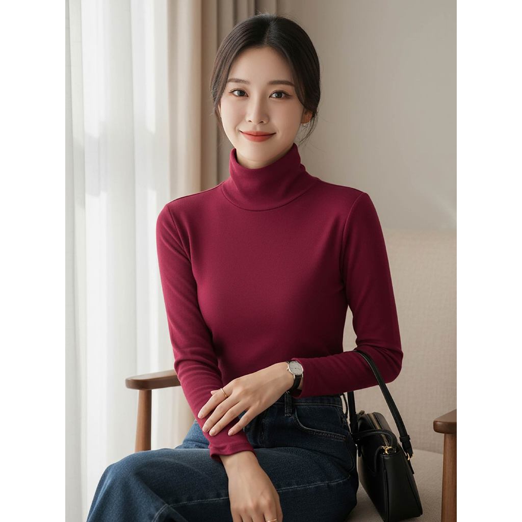 Áo giữ nhiệt nữ CARDINA chất liệu nỉ lông cừu dài tay cổ lọ 5AHF08