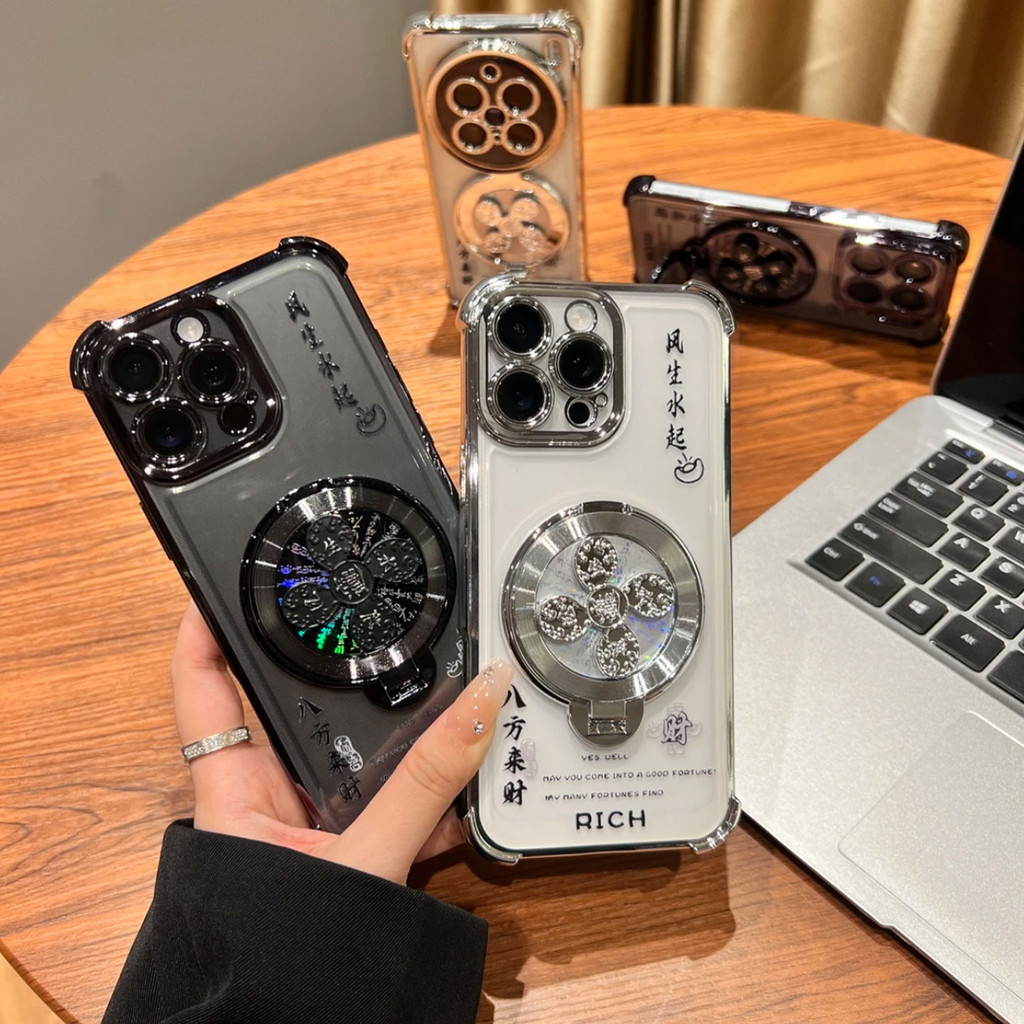 Ốp Lưng Trong Suốt Cho Iphone 17 16 14 13 12 11 15 Pro X XS Max XR 6 7 8 Plus MINI Sang Trọng Dễ Thương Giá Đỡ Xoay Đứng Phong Phú Mạ Trong Suốt Chống Sốc Vỏ Điện Thoại Mềm