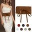 Thắt lưng Corset rộng JVSUB, Thắt lưng quấn giả da Boho, Thắt lưng PU màu đen cổ điển dành cho nữ