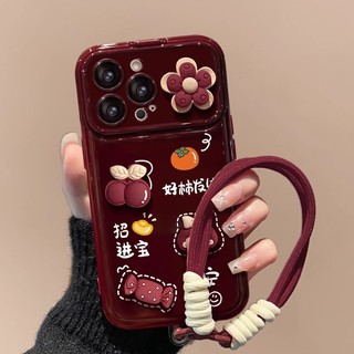 Dây buộc búp bê hồng tốt Thích hợp cho Apple 15 Vỏ điện thoại cửa sổ lớn 17PRO Persimmon Persimmon Smooth X Flip Mirror 2026.1.4