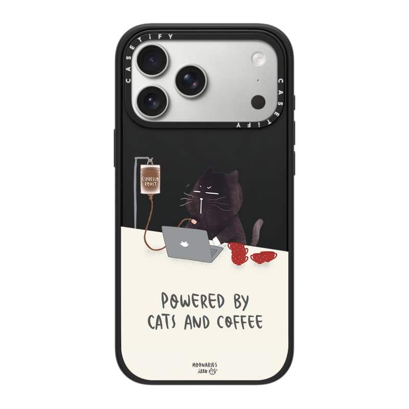 CASECASE X Được hỗ trợ bởi mèo và cà phê Vỏ máy ảnh màu trắng Phiên bản vòng màu đen mờ Vỏ tác động hút từ tính cứng cho Apple IPhone 13 14 15 16 17 Pro Max Air Plus có hộp