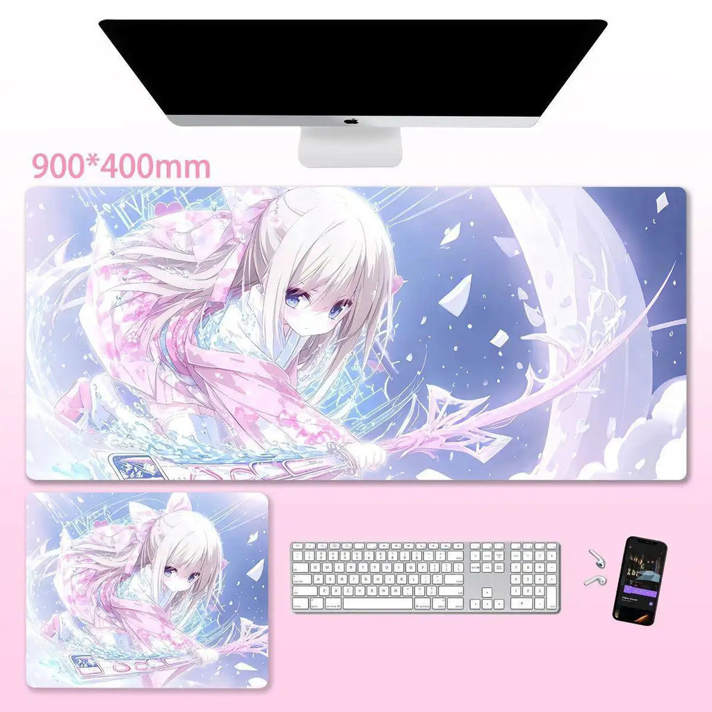 Miếng Lót Chuột Hồng Kawaii Anime - Thảm Để Bàn Cao Su Chống Trơn Trượt Lớn Cho Máy Tính Laptop, Thiết Kế Nhân Vật Cô Gái Ngọt Ngào