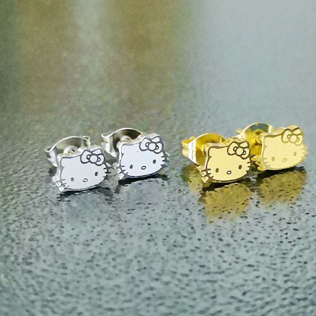 KT Mèo Bông Tai Thép Titan Không Phai Màu Niche Ngọt Ngào Hoạt Hình Dễ Thương Bé Gái Tắm Miễn Phí Chọn Bông Tai Nhỏ