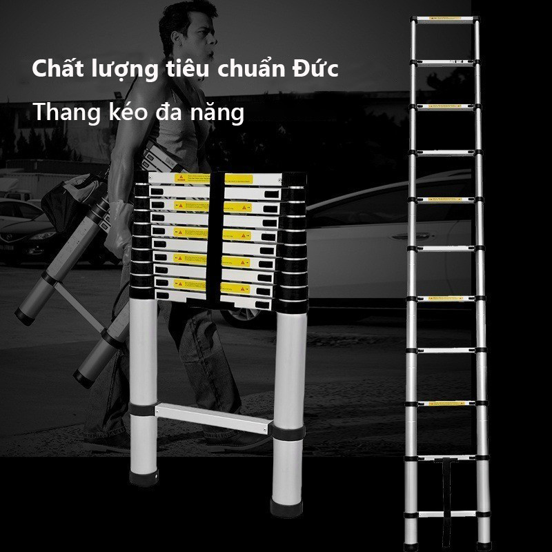 Thang Rút Nhôm Inox cao 1.9m/2.7m/3.9m/4.3m/5.1m/5.9m Chắc chắn và bền bỉ hơn, phiên bản dày hơn