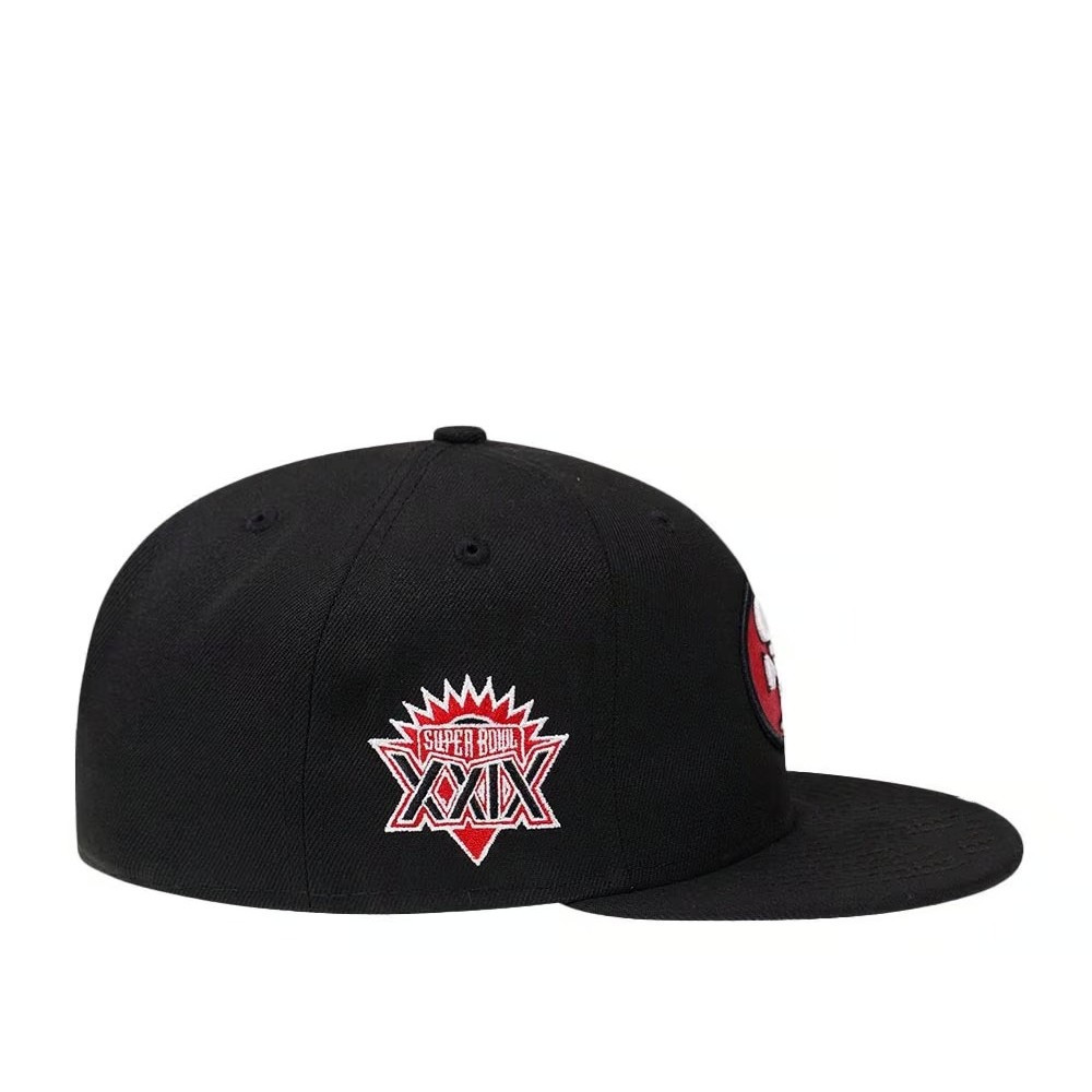 Mũ Snapback New Era San Francisco 49ers Super Bowl XXXIX, phiên bản đen kinh điển, có thể điều chỉnh, với miếng dán bên