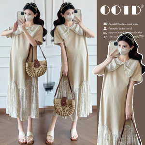 Trang phục bà bầu Váy đuôi cá cổ búp bê khí chất mùa hè
