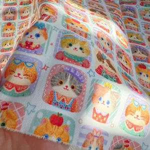 Tất Cả Cotton In Hình Hoạt Hình Dễ Thương Biểu Hiện Mèo Vải Quần Áo Phụ Kiện Tóc Túi Tay Tự Làm Quần Áo Vải 4.3