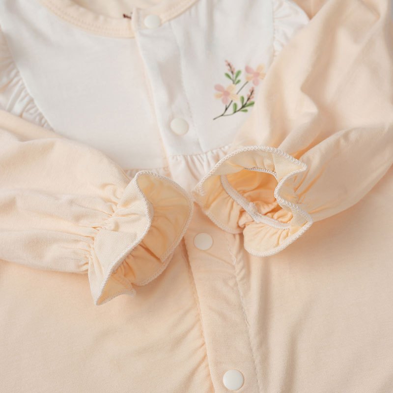 Body chip dài tay bé gái nhún ngực tặng kèm mũ - Unbee Body suit giữ ấm bụng cho bé 0-12 tháng