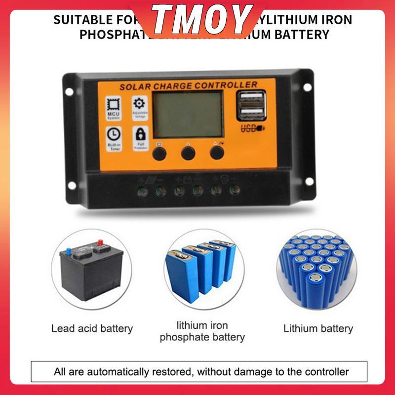 TMOY LCD Bộ điều khiển năng lượng mặt trời 12V / 24V 30A 20A 10A Bộ điều chỉnh sạc năng lượng mặt trời Bộ sạc pin PWM Màn hình LCD USB kép 5V 2.5A Đầu ra MOS TMOY