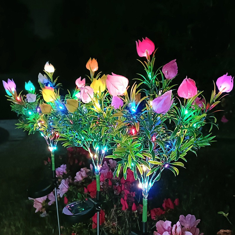 Đèn sân vườn năng lượng mặt trời ngoài trời, Hoa Gardenia 42LED, Chống nước, Gắn trên mặt đất,Trang trí sân vườn
