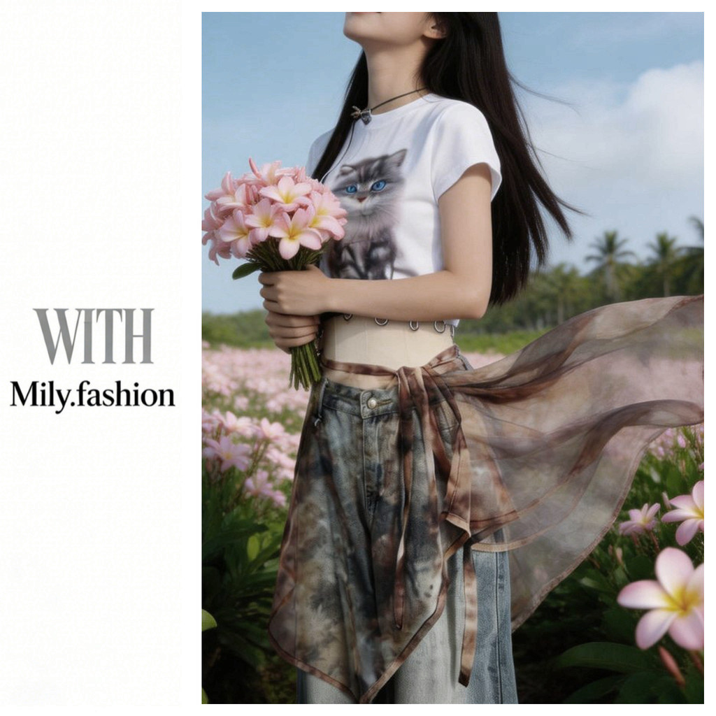 Milyfashion Mùa Hè Gạc Tie-Dye In Hình Mông Rèm Wasteland Phong Cách Lớp Đi Biển Một Mảnh Váy Nữ Bên Biển Mặc
