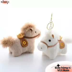 Móc khóa ngựa sang trọng NORDICLIFE, Yuanbao Pony Thú nhồi bông Mặt dây chuyền ngựa sang trọng, Tóc dài 10cm Năm túi ngựa Quà tặng mặt dây chuyền