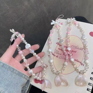 Mặt dây chuyền ngọc trai dễ thương màu hồng cho tất cả các mô hình Trường hợp điện thoại Vòng đeo tay Lanyard