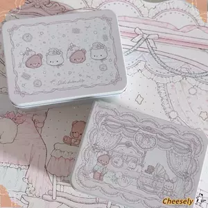 Hộp lưu trữ sắt CHEESELY, Hộp đựng kẹo hình gấu hoạt hình hình hình chữ nhật, Băng dán dung tích lớn dễ thương Văn phòng phẩm Đồ dùng văn phòng Kpop Photocards