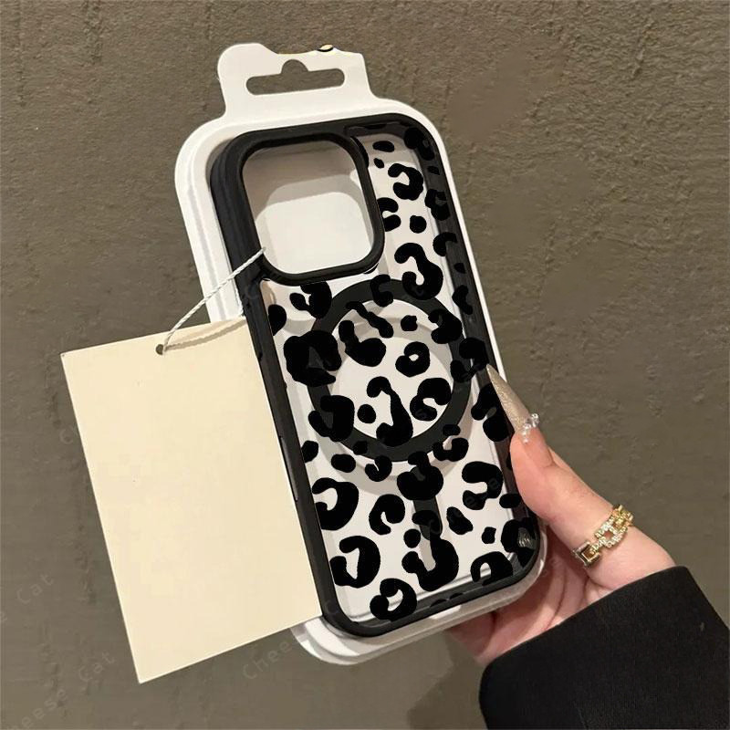 ins Họa tiết da báo đen Ốp điện thoại từ tính cho iPhone 11 12 13 14 15 16 17 Pro Max 7 Plus XR Xs Max